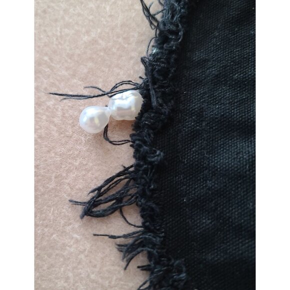 Serefina Frayed Bucket Hat Pearl Embellished Black Cotton Boho NWOT - Picture 9 of 10